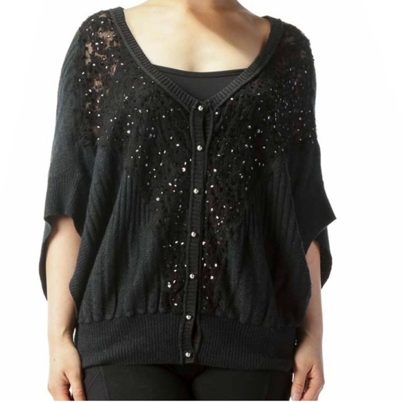 Free People‎ Large Black Cropped Shrug Sweater - Picture 1 of 8